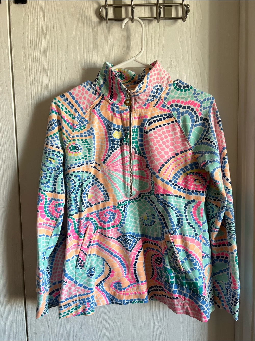 Lilly Pulitzer Skipper Popover Title Wave Mosaic 1/2 Zip Long Sleeve Size S